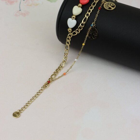 Trendy Yellow Gold Plated Heart & Tree Charm Bracelet for Women, XPBL0652 - Picture 7 of 12